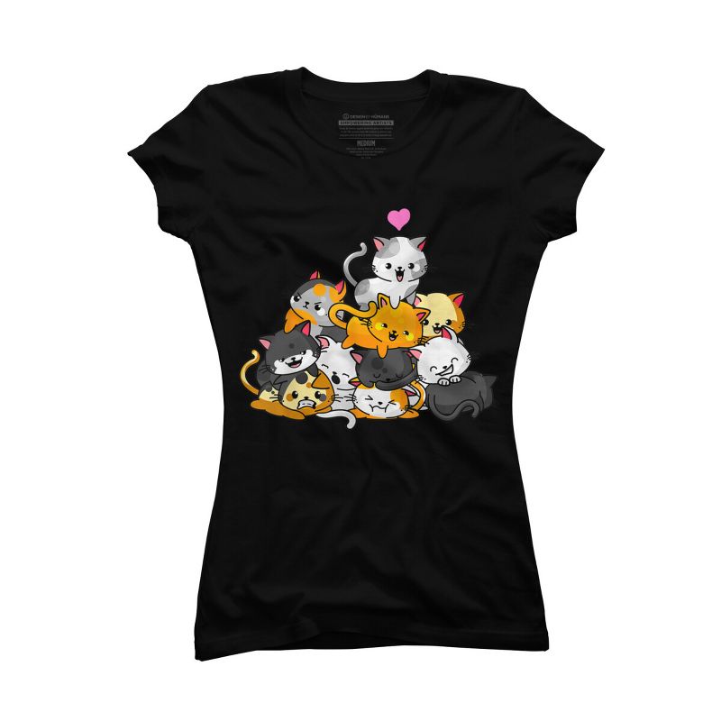 Junior's Design By Humans Cat Cute Pile Cats Anime Kawaii Neko Gift Women Girls By MiuMiuShop T-Shirt, 1 of 4