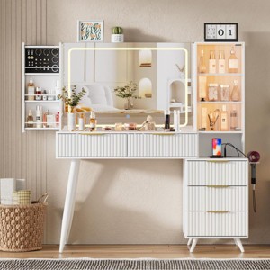 Vanity Desk Modern with Lighted Mirror and 11 Drawers for Bedroom - 3irtyhousy - 1 of 4