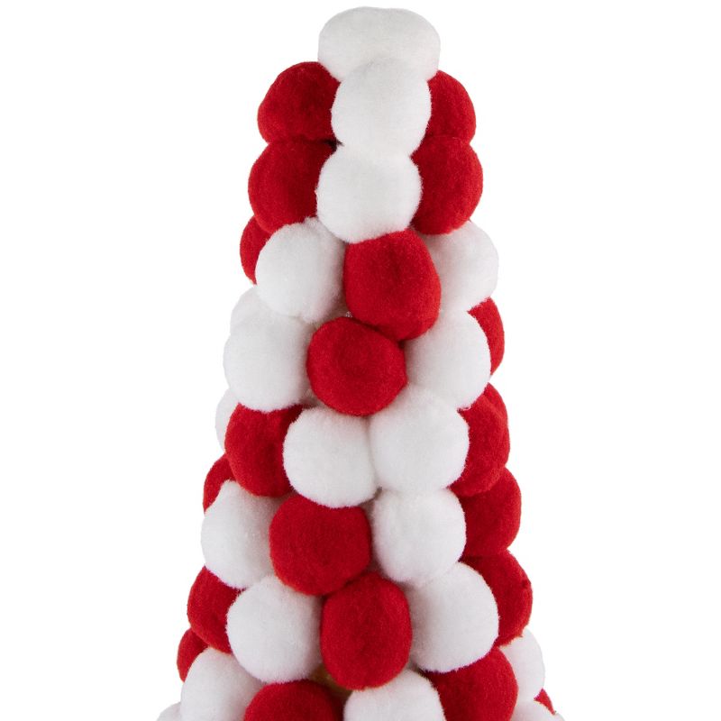 Northlight 15" Red and White Candy Cane Pom Pom Christmas Tree Table Decoration, 3 of 6