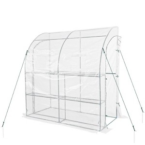 Aoodor 7x3x7 FT Lean to Greenhouse for Outdoors, Portable Walk-in Greenhouse with Shelves, Steel Frame with PE Cover, Anchor and Ropes - 1 of 4