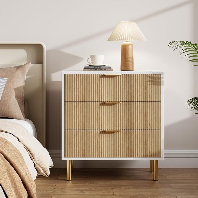 3 Drawer Dresser, Wood Chest of Drawers Organizer Storage with Gold Handle, Small Storage Cabinet,for Bedroom, Living Room,Entryway