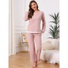 INSPIRE CHIC Women's Cotton Pajamas Waffle Long Sleeves Top and Pants with Pockets Lounge Sets - 2 of 4