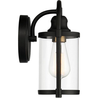Black Metal Cylinder Outdoor Wall Light with Clear Glass