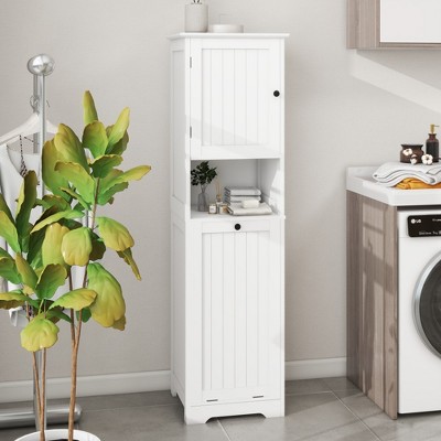 LOVMOR Metal Pantry Storage Cabinet with Retractable Doors,Freestanding Cupboard for Dining Room Living Room,Space-saving,White