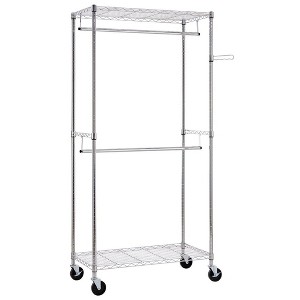 Karl Home Silver Carbon Steel Coat Rack with Rotating Wave Hook 35.4x17.7x70.9 Inches Adjustable Layer Spacing - 1 of 4
