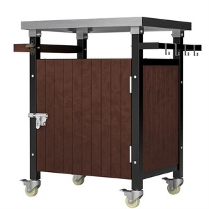 Dracelo Outdoor Grill Cart with Stainless Steel Tabletop, Storage, Patio Kitchen Island with Wheels, Hooks, and Spice Rack - 1 of 4