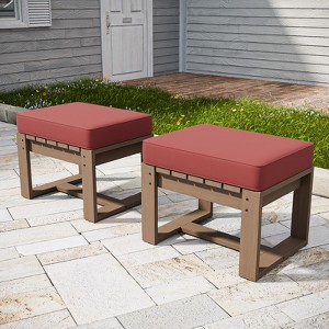 EAGLE PEAK Natural Cedar Patio Ottomans with Removable Cushions, Outdoor Real Wood Slat Top Footrest - 1 of 4