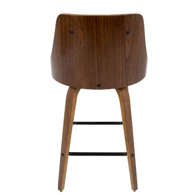 Mid-Century Modern White Swivel Counter Stool with Wooden Back