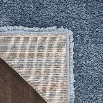 Light Blue Rectangular Shag Rug with Jute Backing