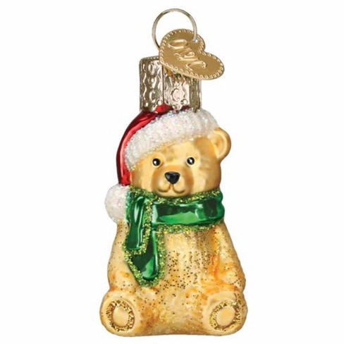 Old World Christmas Mini Teddy Bear - One Mini Ornament 2.0 Inches -  Gumdrops Collection Santa Hat - 85260 - Glass - Gold