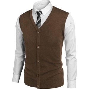 COOFANDY Men's Sweater Vest V Neck Casual Sleeveless Knitted Button Cardigan Vest - 1 of 4
