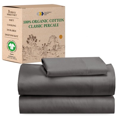 Twin Organic Cotton Percale Sheet Set in Dark Gray