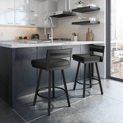 Travis 26'' Black Faux Leather Swivel Metal Counter Stool