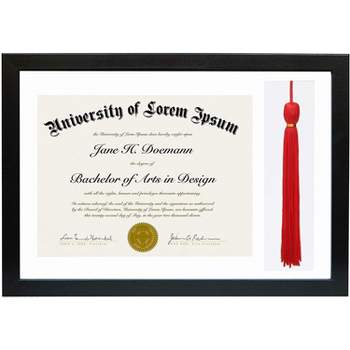 Americanflat 11x16 Graduation Frame with tempered shatter-resistant glass - 2 Opening Mat Displays 8.5"x11" Diploma or Certificate and Tassle - Available in a variety of Colors
