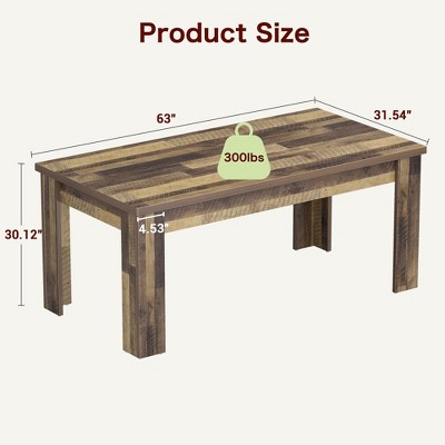 Rustic Brown Rectangular Wooden Dining Table for 6