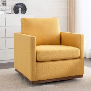 Mid-Century Style Linen Upholstered Swivel Chair, Armchair for Living Room, Bedroom, Office - ModernLuxe