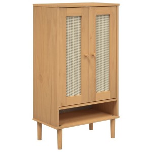 vidaXL Shoe Cabinet Accent Storage Organizer SENJA Rattan Look Solid Wood - Brown - 1 of 4
