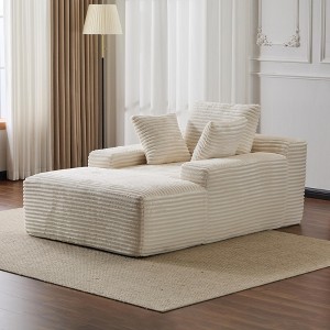 Oversized Chaise Lounge Sofa, Plush Corduroy Upholstered Sleeper Sofa Daybed with 3 Throw Pillows and Wide Armrest for Living Room - 1 of 4