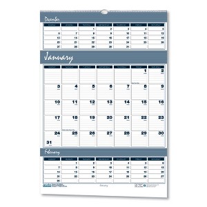 Bar Harbor Recycled Wirebound 3-Months-per-Page Wall Calendar, 15.5 x 22, White/Blue/Gray, 14-Month: Dec 2024 to Jan 2026 - 1 of 1