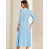 INSPIRE CHIC Women's Elegant Split Neck Side Zipper Pockets 3/4 Sleeve Work A-Line Dress - 4 of 4