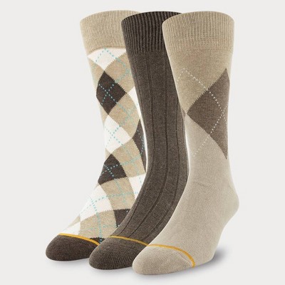 Signature Gold by GOLDTOE Men's Assorted Bold Argyle Khaki Crew Socks 3pk