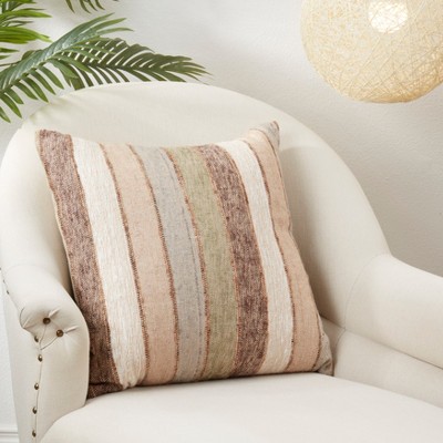 Natural Striped Cotton 20" Throw Pillow Cover