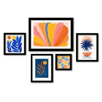 Americanflat 5 Piece White Framed Gallery Wall Art Set botanical - Blue & Orange Botanical Dream