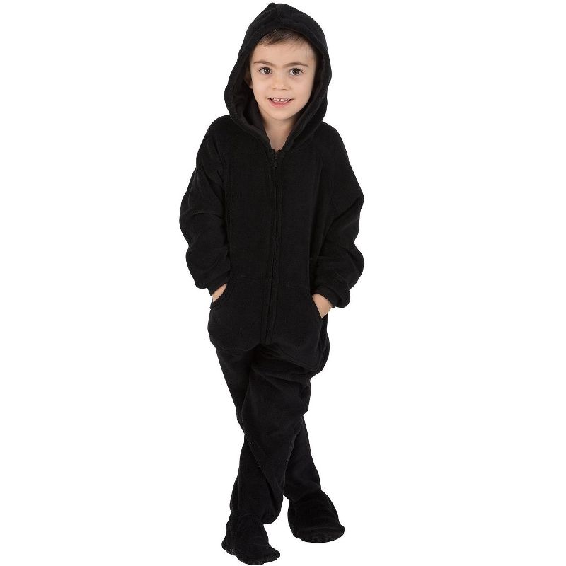 Footed Pajamas - Jet Black Toddler Hoodie Chenille Onesie, 2 of 4