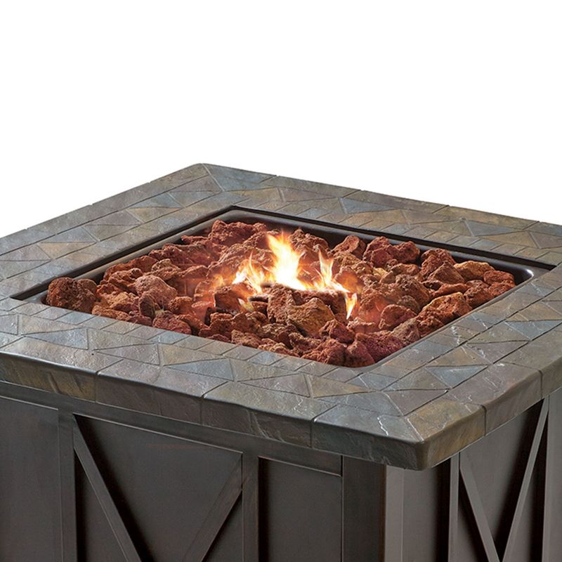 Endless Summer 30 Inch Square 30,000 BTU Liquid Propane Gas Outdoor Fire Pit Table w/ Push Button Ignition, Lava Rock, & Steel Fire Bowl, Bronze, 2 of 7