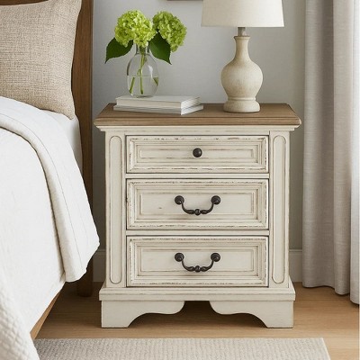Royal Hampton 27 Inch Nightstand with 3 Drawers and Built-In Charging Port, Cottage Style