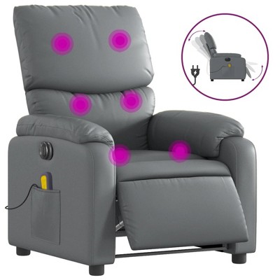 vidaXL Electric Massage Recliner Chair - Gray Faux Leather Adjustable Armchair with Vibration Massage, Auto Footrest