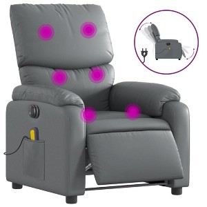 vidaXL Electric Massage Recliner Chair - Gray Faux Leather Adjustable Armchair with Vibration Massage, Auto Footrest - 1 of 4