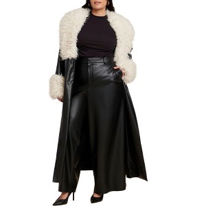 ELOQUII Faux Leather Coat With Fur Trim - 1 of 3