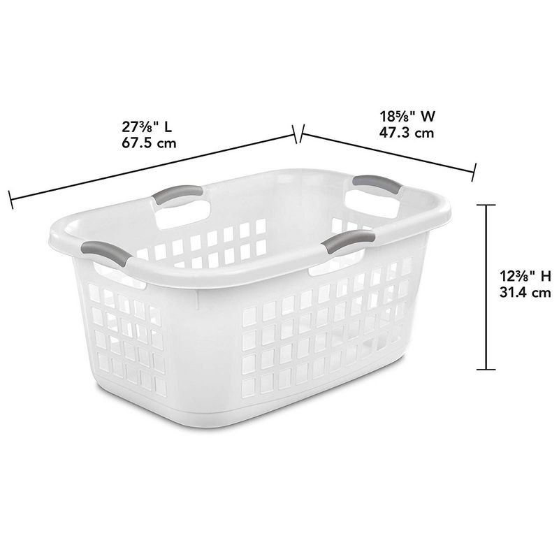 Sterilite 2 Bushel Ultra Laundry Basket, Large, Plastic with Comfort Handles to Easily Carry Clothes to and from the Laundry Room, White, 12-Pack, 3 of 4