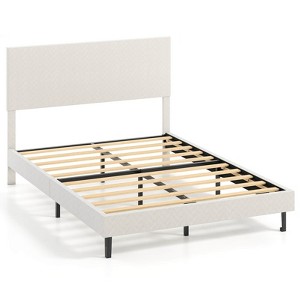 Costway Twin/Full/Queen Size Bed Frame with Height Adjustable Chevron Headboard, No Box Spring Needed Gray/Beige - 1 of 4
