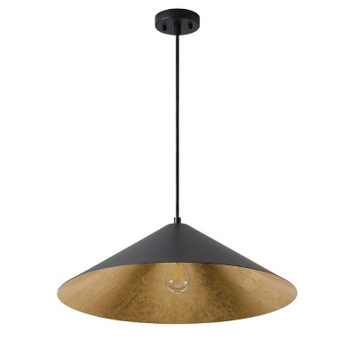 Dewdrop 23.62 Inch Large Modern Black Pendant Light, Farmhouse Industrial Dome Shade with Gold Interior