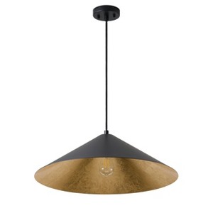 Dewdrop 23.62 Inch Large Modern Black Pendant Light, Farmhouse Industrial Dome Shade with Gold Interior - 1 of 4