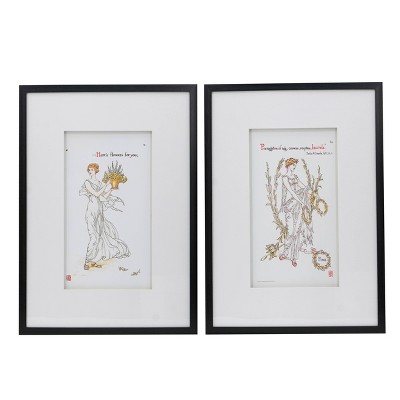 Set of 2 Smithsonian Goddesses Black Framed Wall Arts White/Yellow - A&B Home: Transitional Style, Vertical Orientation