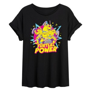 Women's - Teenage Mutant Ninja Turtles - Turtle Power 90S Oversized Graphic T-Shirt - 1 of 4