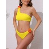 INSPIRE CHIC Women's 3D Rose Floral One Shoulder Ribbed Bikini Sets, Triangle Bottoms Swimwear Bathing Suits 1 Set - 2 of 4