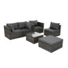 GlasFlength 6PCS Patio Seating Rattan Furniture Set Sectional Sofa Cushioned Garden, Tempered Glass Table, Grey, 28.94"*28.55"*24.8" - 3 of 4