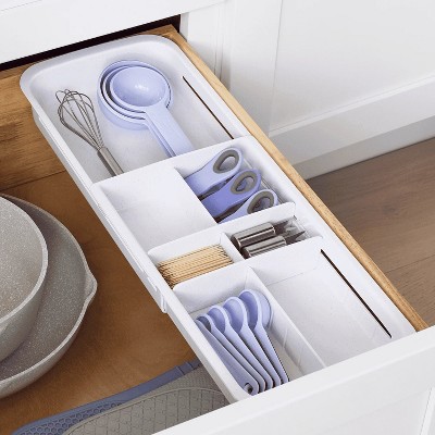 LunaLulinlk Sliding drawer tray with adjustable dividers and expandable storage compartments