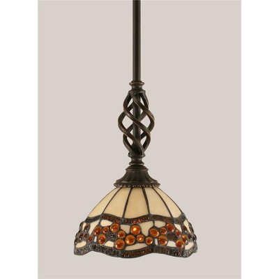 Toltec Lighting Elegante 1 - Light Pendant in  Dark Granite with 7'' Roman Jewel Art Glass Shade