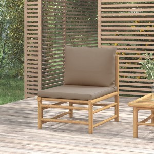 VidaXL Patio Middle Sofa with Taupe Cushions Bamboo - 1 of 4