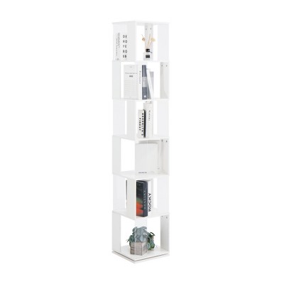 LIVAREEmlen 6 Tier Rotating Bookshelf, Floor Rack Simple Bookcase with Acrylic Plate Student Multi-Function Creative Bookshelf for Living Room