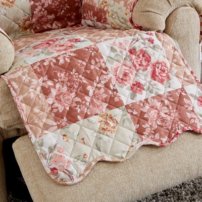 Burgundy and Taupe Floral Patchwork Microfiber Recliner Protector