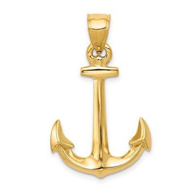 Black Bow Jewelry 14k Yellow Gold 3D Anchor Pendant