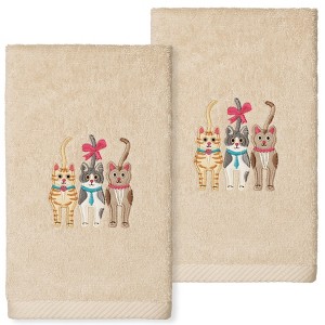 Linum Home Textiles CATS - Embroidered Luxury 100% Turkish Cotton Hand Towels (Set of 2) - 1 of 3