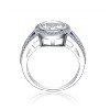 Guili Bloom Sterling Silver Ring, White & Green Cubic Zirconia, Halo Pave Style, Luxurious Statement Jewelry, Green/Red/Blue, Sizes 6-8. - 3 of 3