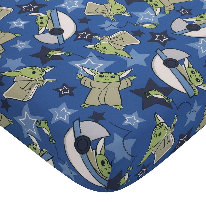 Star Wars The Child Cutest in the Galaxy Blue, Green and Gray, "Too Cute" Grogu, Stars, Hover Pod, and Sorgan Frog 4 Piece Toddler Bed Set, 3 of 7